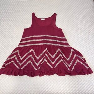 Burgundy Sleeveless Dress with Chevron Pattern